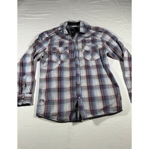 FLTR Plaid Button Down Shirt Men’s Large Long Sleeve Western Snap Pockets Casual